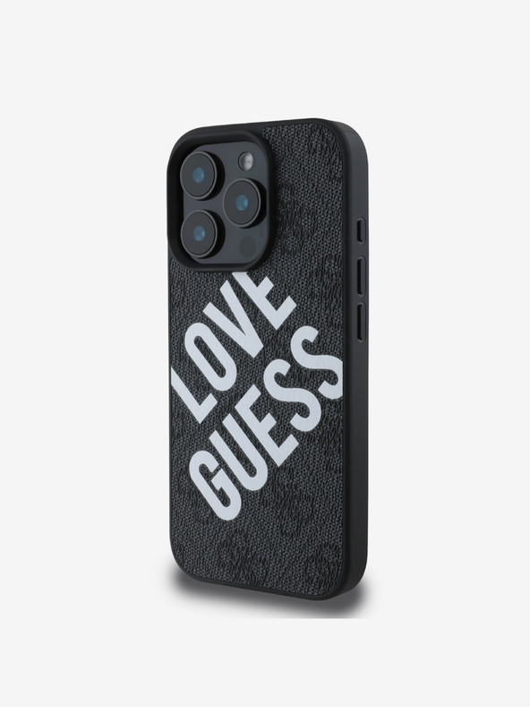 Guess Guess PU kožna 4G Big Love Logo MagSafe stražnja maska ​​za iPhone 16 Pro Max crna