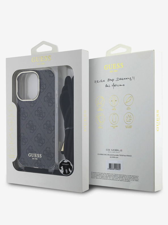 Guess Guess IML 4G stražnja maska ​​s remenom preko ramena za iPhone 16 Pro crna