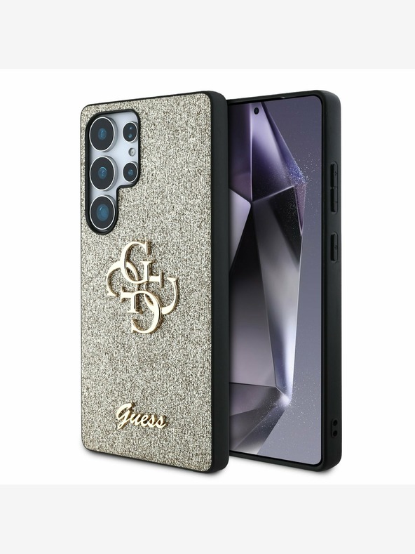 Guess Stražnja maska ​​Guess PU s fiksnim svjetlucavim 4G metalnim logotipom za Samsung Galaxy S25 Ultra zlatna