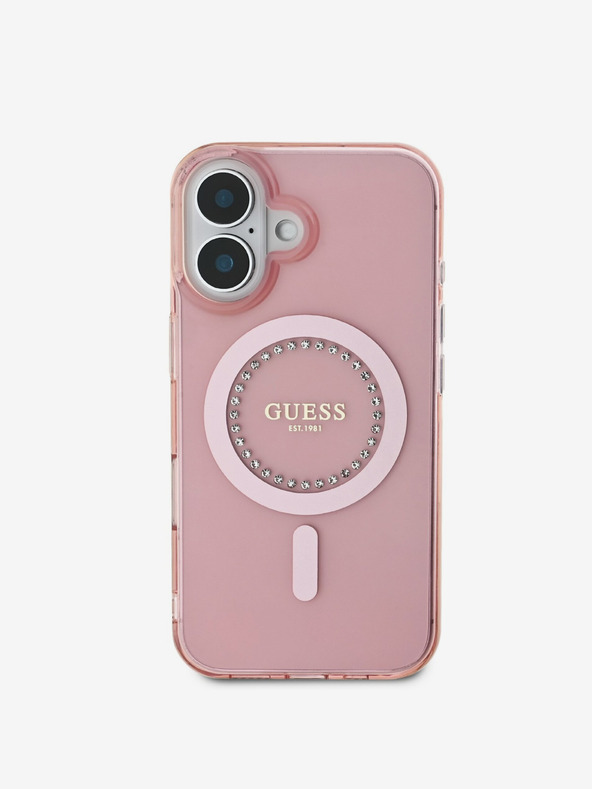 Guess Guess IML Rhinestones Ring MagSafe stražnja maska ​​za iPhone 16 Pink