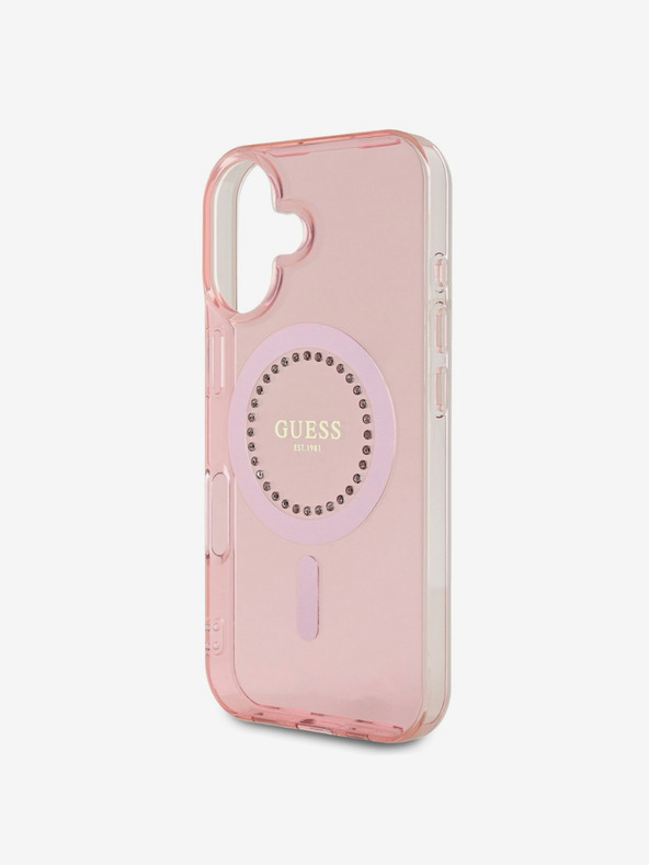 Guess Guess IML Rhinestones Ring MagSafe stražnja maska ​​za iPhone 16 Pink
