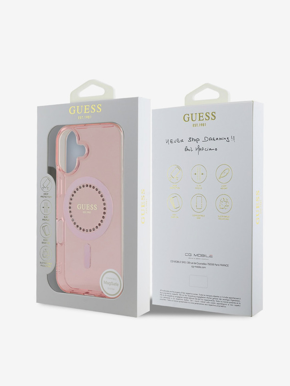 Guess Guess IML Rhinestones Ring MagSafe stražnja maska ​​za iPhone 16 Pink