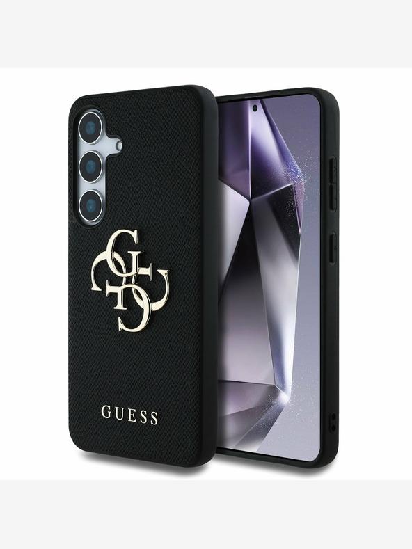 Guess Stražnja maska ​​Guess PU zrnatog 4G metalnog logotipa za Samsung Galaxy S25 crna