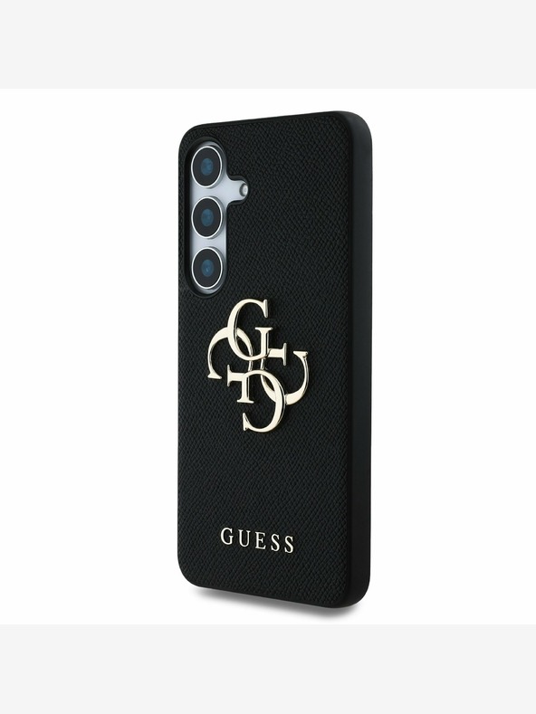 Guess Stražnja maska ​​Guess PU zrnatog 4G metalnog logotipa za Samsung Galaxy S25 crna