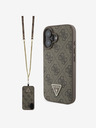 Guess Stražnja maska ​​s metalnim logotipom Guess PU 4G Strass Trokut + remen preko ramena za iPhone 16 smeđa
