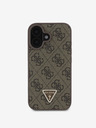 Guess Stražnja maska ​​s metalnim logotipom Guess PU 4G Strass Trokut + remen preko ramena za iPhone 16 smeđa