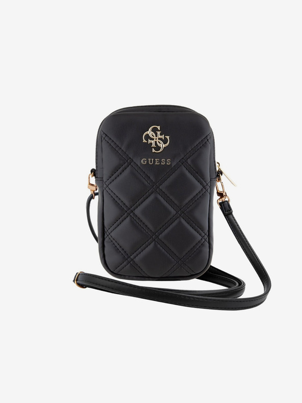 Guess Guess PU prošivena 4G metalna telefonska torba s logotipom i patentnim zatvaračem crna
