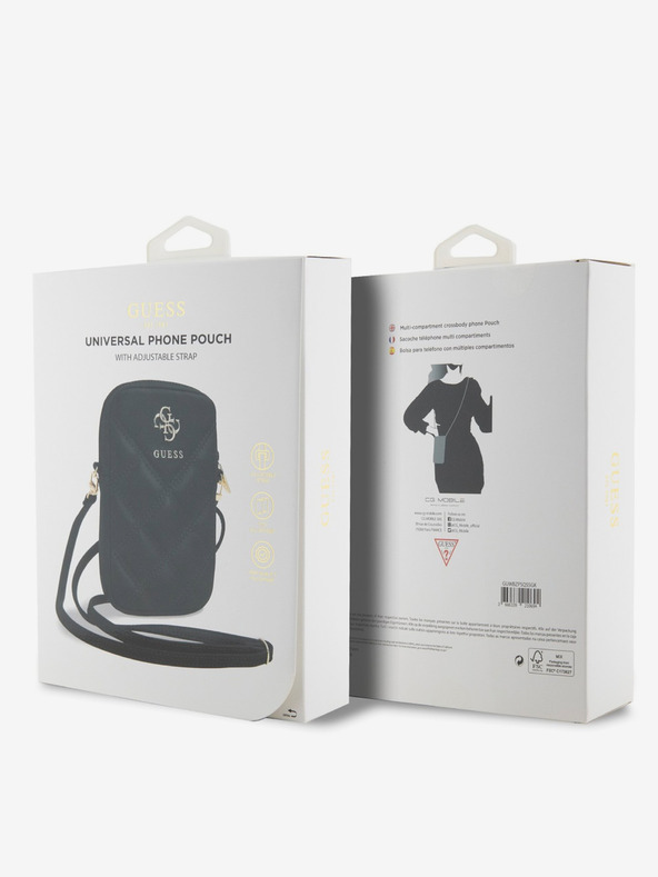 Guess Guess PU prošivena 4G metalna telefonska torba s logotipom i patentnim zatvaračem crna