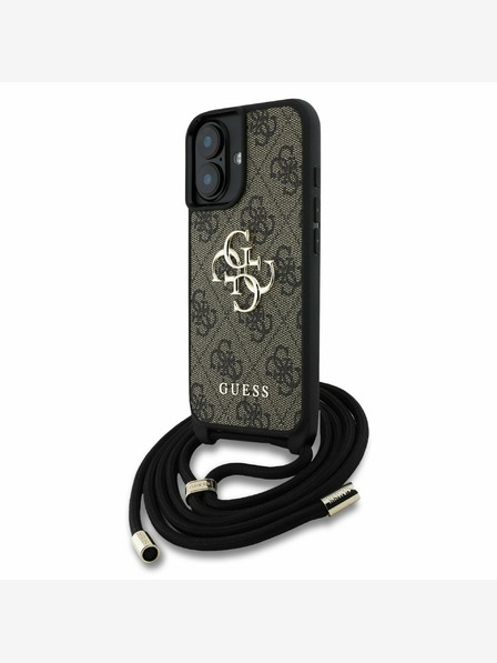 Guess Stražnja maska ​​Guess PU 4G s metalnim logotipom preko ramena za iPhone 16 smeđa