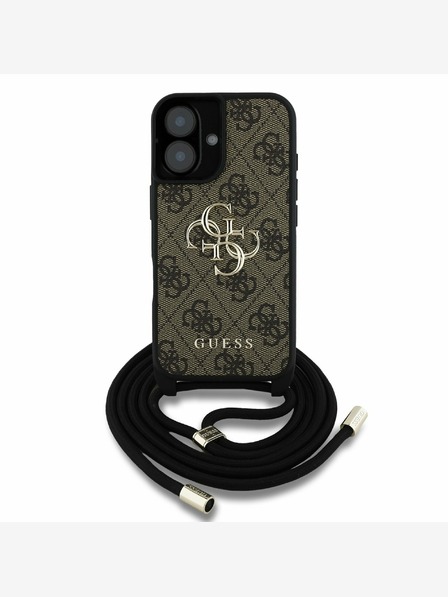 Guess Stražnja maska ​​Guess PU 4G s metalnim logotipom preko ramena za iPhone 16 smeđa