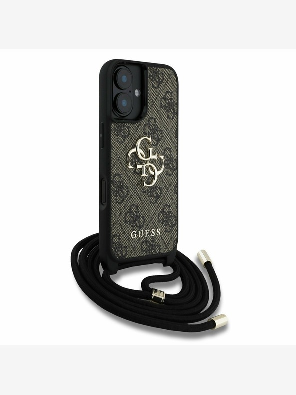 Guess Stražnja maska ​​Guess PU 4G s metalnim logotipom preko ramena za iPhone 16 smeđa