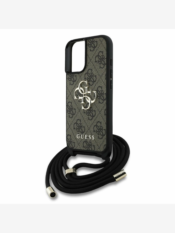 Guess Stražnja maska ​​Guess PU 4G s metalnim logotipom preko ramena za iPhone 16 smeđa