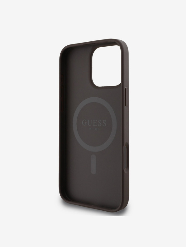 Guess Guess PU kožni 4G prsten u boji MagSafe stražnja maska ​​za iPhone 16 Pro smeđa