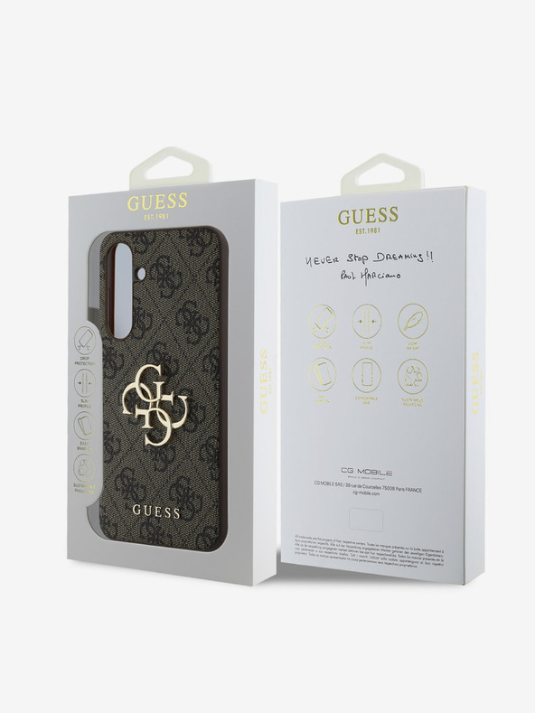 Guess Stražnja maska ​​Guess PU 4G s metalnim logotipom za Samsung Galaxy S24 FE smeđa