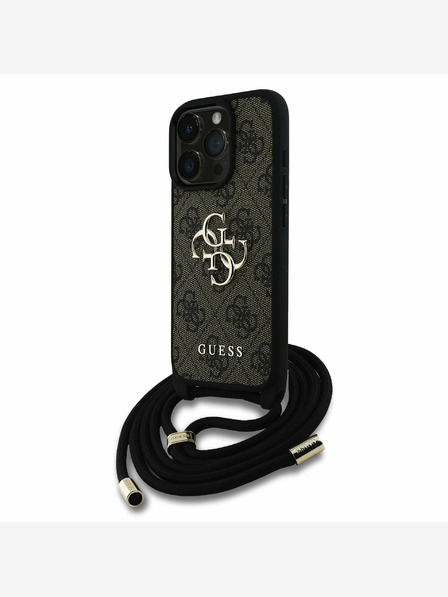 Guess Stražnja maska ​​Guess PU 4G s metalnim logotipom preko ramena za iPhone 15 Pro, smeđa