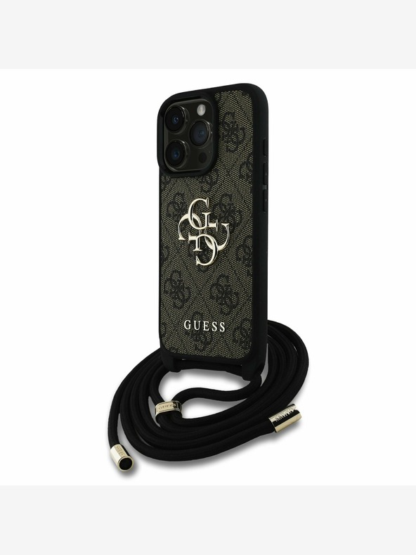 Guess Stražnja maska ​​Guess PU 4G s metalnim logotipom preko ramena za iPhone 15 Pro, smeđa