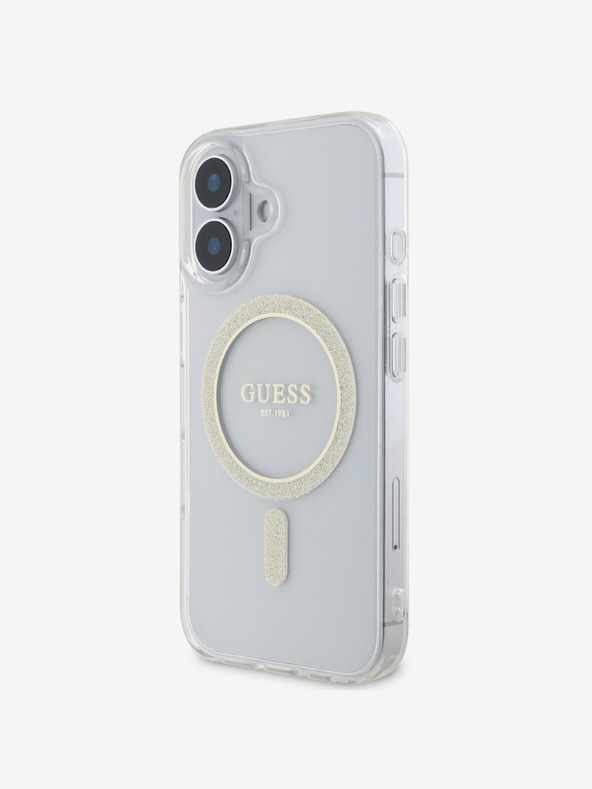 Guess Guess IML Glitter Ring MagSafe stražnja maska ​​za iPhone 16 Plus prozirna