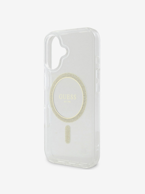 Guess Guess IML Glitter Ring MagSafe stražnja maska ​​za iPhone 16 Plus prozirna