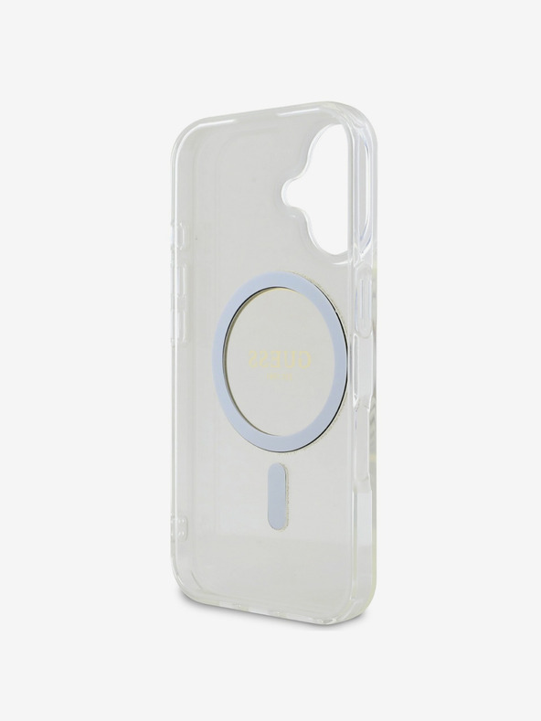 Guess Guess IML Glitter Ring MagSafe stražnja maska ​​za iPhone 16 Plus prozirna