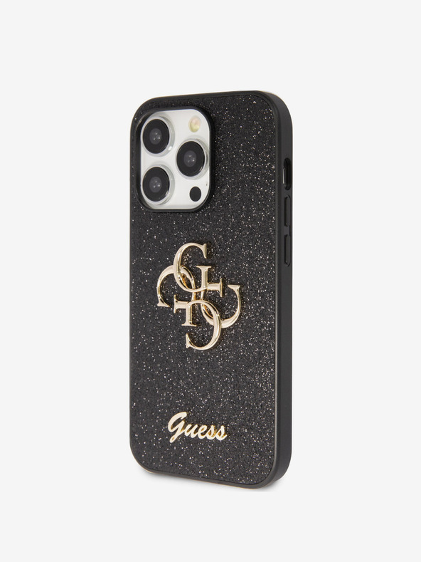 Guess Stražnja maska ​​Guess PU s fiksnim svjetlucavim 4G metalnim logotipom za iPhone 15 Pro Max crna