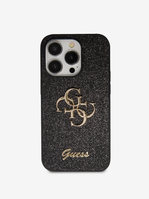 Guess Stražnja maska ​​Guess PU s fiksnim svjetlucavim 4G metalnim logotipom za iPhone 15 Pro Max crna