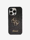 Guess Stražnja maska ​​Guess PU s fiksnim svjetlucavim 4G metalnim logotipom za iPhone 15 Pro Max crna