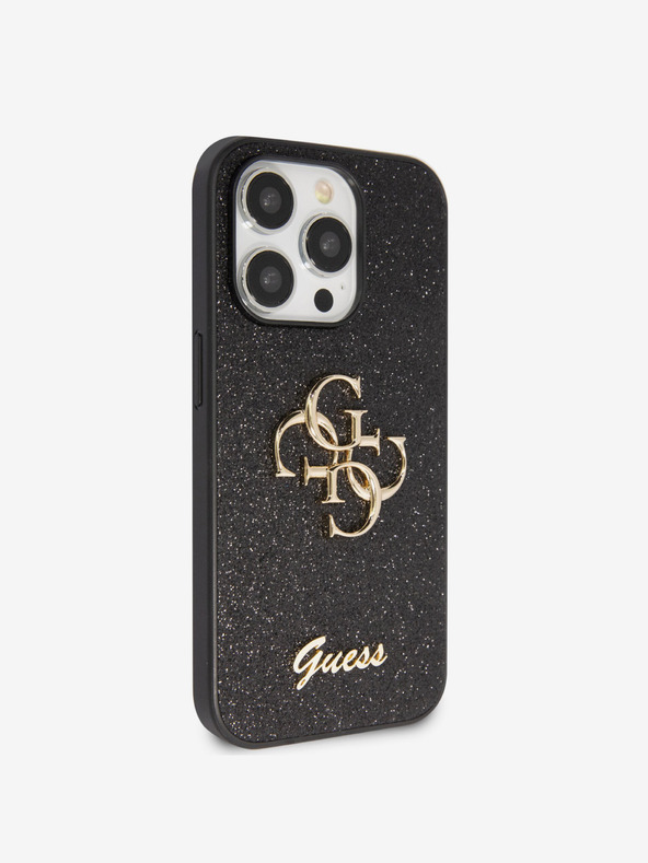 Guess Stražnja maska ​​Guess PU s fiksnim svjetlucavim 4G metalnim logotipom za iPhone 15 Pro Max crna