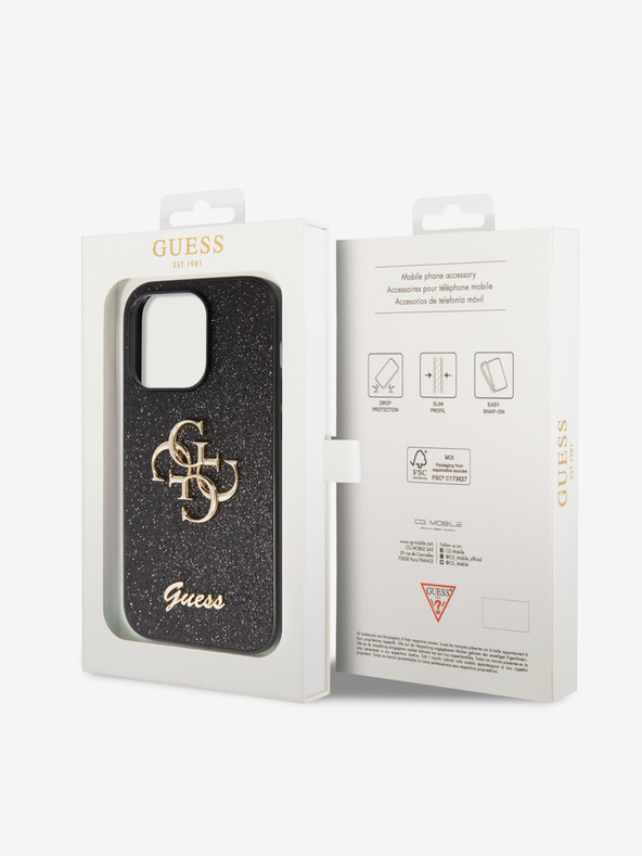 Guess Stražnja maska ​​Guess PU s fiksnim svjetlucavim 4G metalnim logotipom za iPhone 15 Pro Max crna