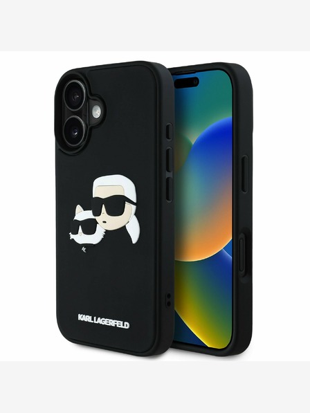 Karl Lagerfeld Karl Lagerfeld 3D gumena stražnja maska ​​s dvostrukom glavom za iPhone 16 crna