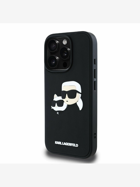 Karl Lagerfeld Karl Lagerfeld 3D gumena stražnja maska ​​s dvostrukom glavom za iPhone 16 Pro Max crna