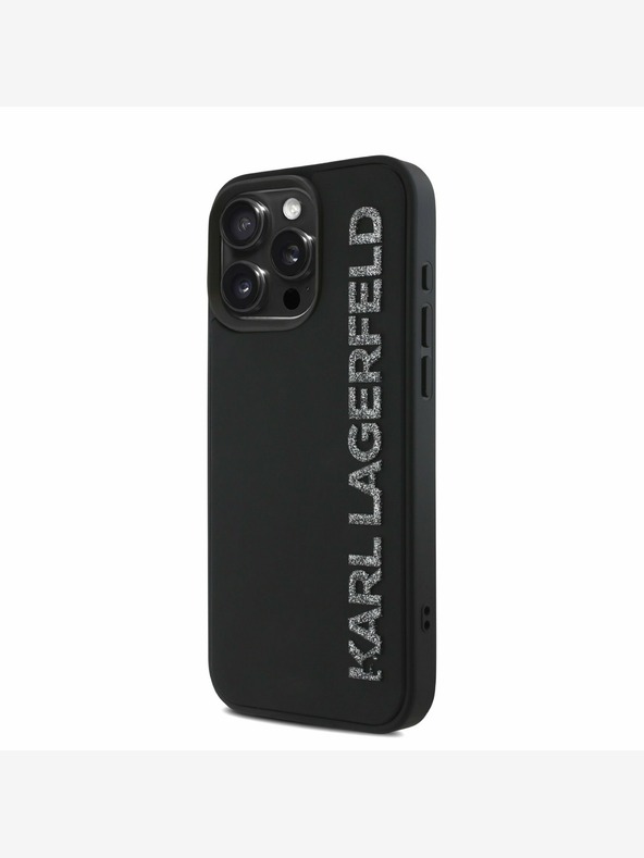 Karl Lagerfeld Stražnja maska ​​Karl Lagerfeld 3D gumeni svjetlucavi logotip za iPhone 15 Pro Max crna