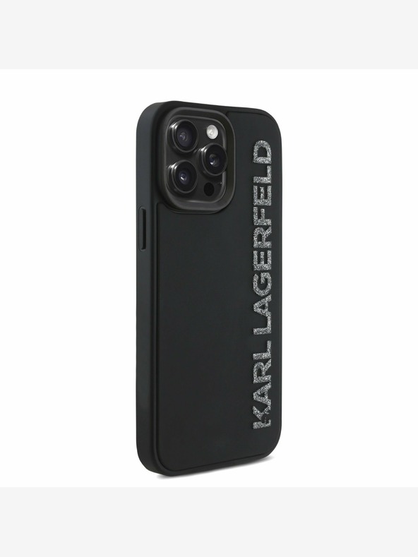 Karl Lagerfeld Stražnja maska ​​Karl Lagerfeld 3D gumeni svjetlucavi logotip za iPhone 15 Pro Max crna