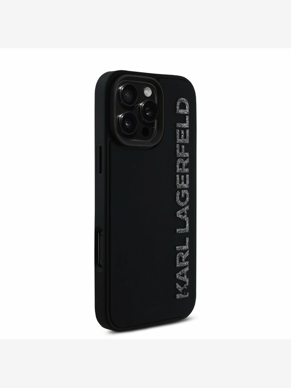 Karl Lagerfeld Stražnja maska ​​Karl Lagerfeld 3D gumeni svjetlucavi logotip za iPhone 16 Pro Max crna