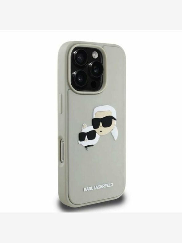 Karl Lagerfeld Karl Lagerfeld 3D gumena stražnja maska ​​s dvostrukom glavom za iPhone 16 Pro Beige