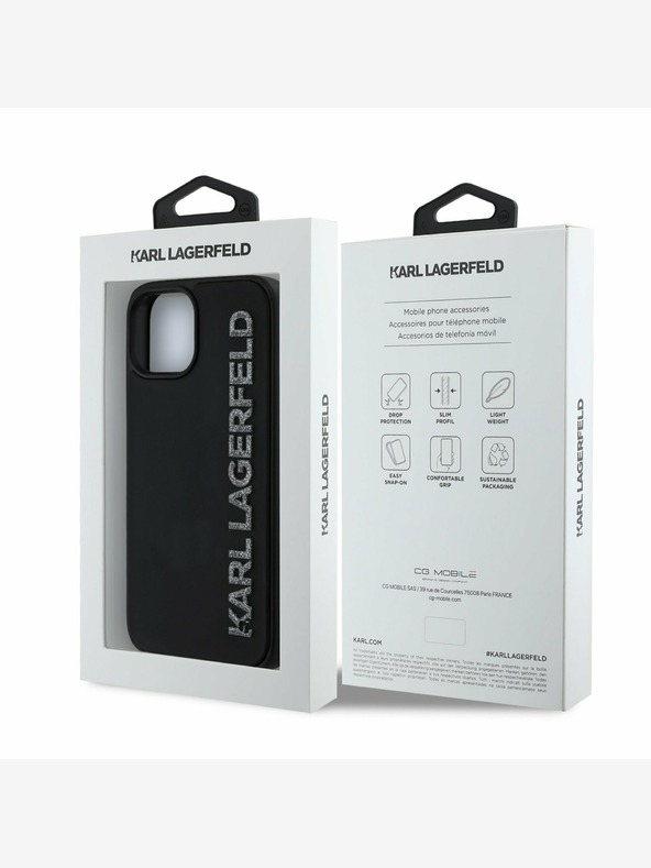 Karl Lagerfeld Stražnja maska ​​Karl Lagerfeld 3D gumeni svjetlucavi logotip za iPhone 14 crna