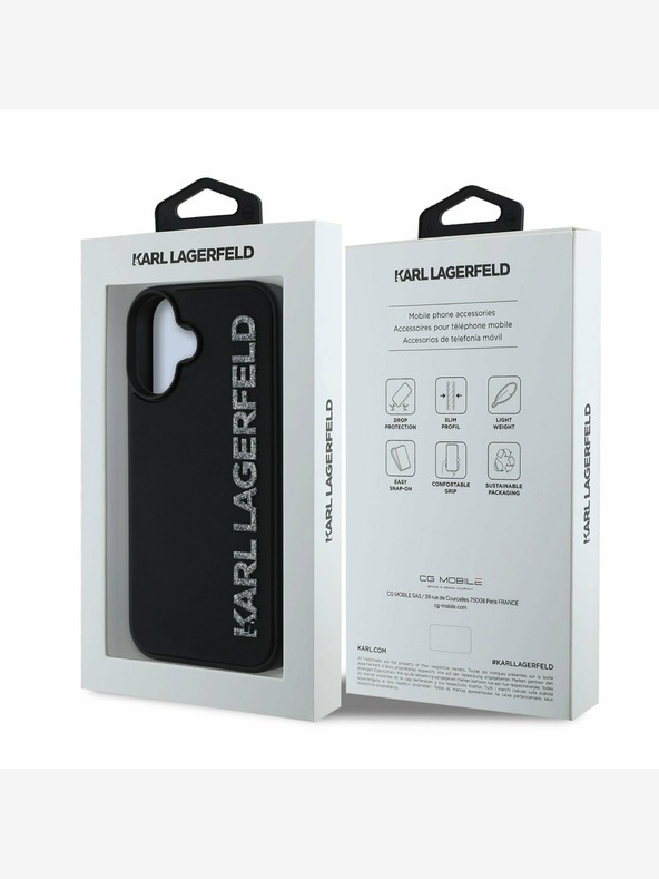 Karl Lagerfeld Stražnja maska ​​Karl Lagerfeld 3D gumeni svjetlucavi logotip za iPhone 16 crna