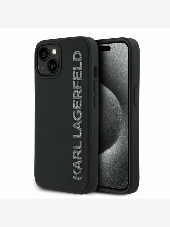 Karl Lagerfeld Stražnja maska ​​Karl Lagerfeld 3D gumeni svjetlucavi logotip za iPhone 15 crna