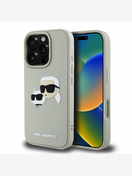 Karl Lagerfeld Karl Lagerfeld 3D gumena stražnja maska ​​s dvostrukom glavom za iPhone 16 Pro Max bež