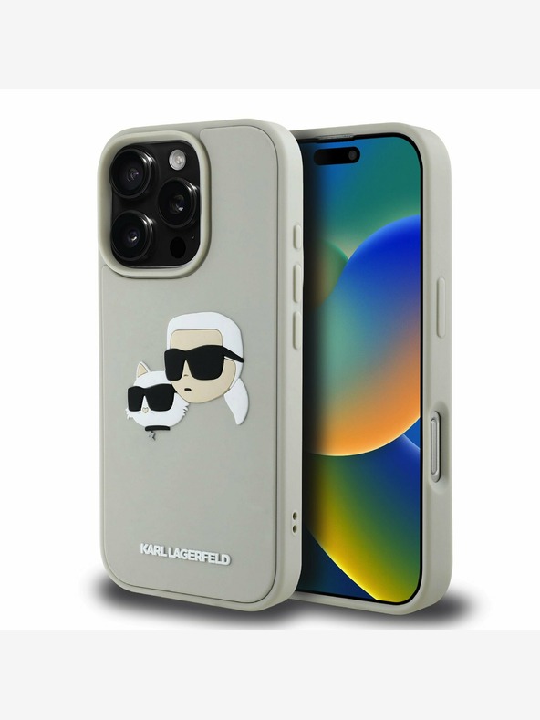 Karl Lagerfeld Karl Lagerfeld 3D gumena stražnja maska ​​s dvostrukom glavom za iPhone 16 Pro Max bež