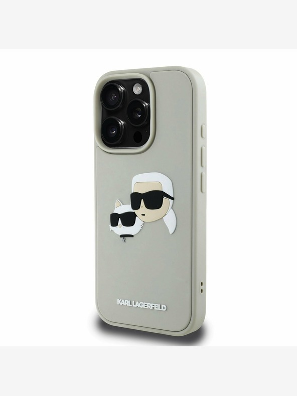 Karl Lagerfeld Karl Lagerfeld 3D gumena stražnja maska ​​s dvostrukom glavom za iPhone 16 Pro Max bež