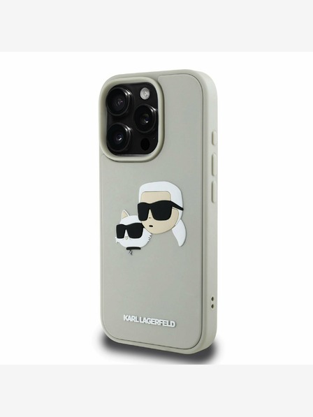 Karl Lagerfeld Karl Lagerfeld 3D gumena stražnja maska ​​s dvostrukom glavom za iPhone 16 Pro Max bež
