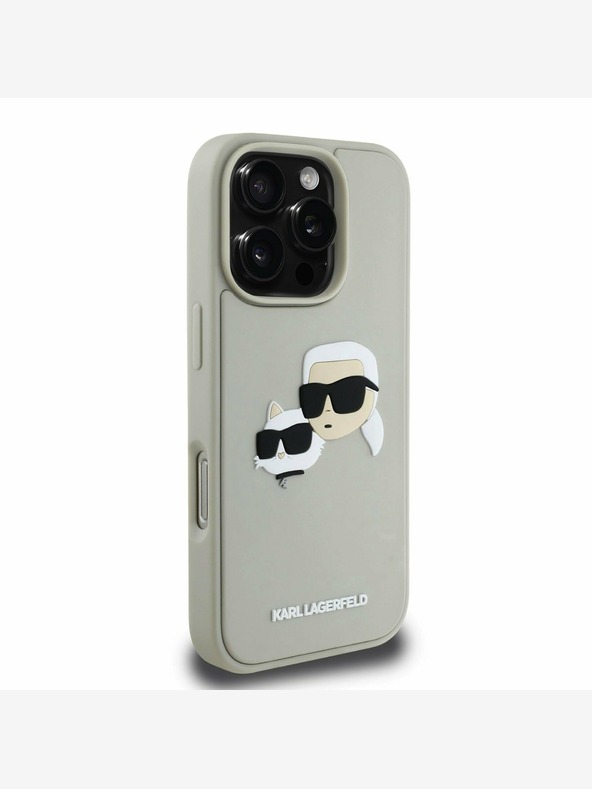 Karl Lagerfeld Karl Lagerfeld 3D gumena stražnja maska ​​s dvostrukom glavom za iPhone 16 Pro Max bež