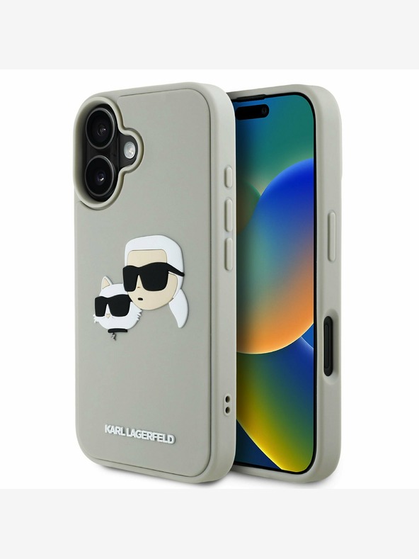 Karl Lagerfeld Karl Lagerfeld 3D gumena stražnja maska ​​s dvostrukom glavom za iPhone 16 bež