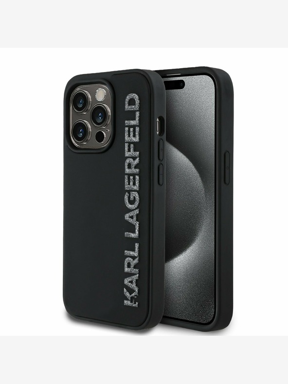 Karl Lagerfeld Stražnja maska ​​Karl Lagerfeld 3D gumeni svjetlucavi logotip za iPhone 14 Pro crna
