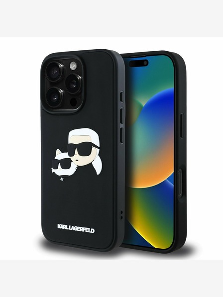 Karl Lagerfeld Karl Lagerfeld 3D gumena stražnja maska ​​s dvostrukom glavom za iPhone 16 Pro crna