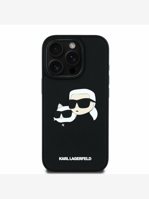 Karl Lagerfeld Karl Lagerfeld 3D gumena stražnja maska ​​s dvostrukom glavom za iPhone 16 Pro crna