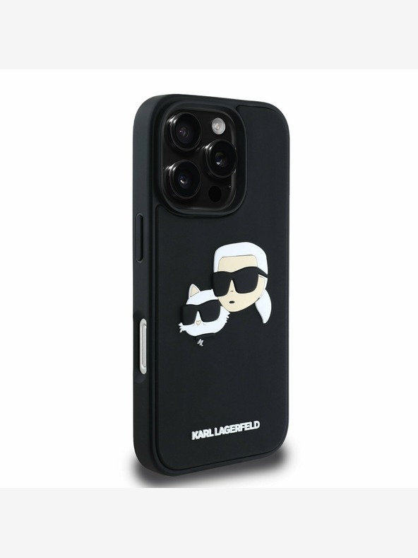 Karl Lagerfeld Karl Lagerfeld 3D gumena stražnja maska ​​s dvostrukom glavom za iPhone 16 Pro crna