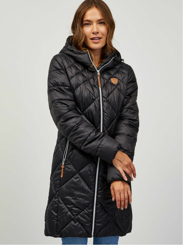 Sam 73 Crni ženski prošiveni kaput s kapuljačom Sam 73