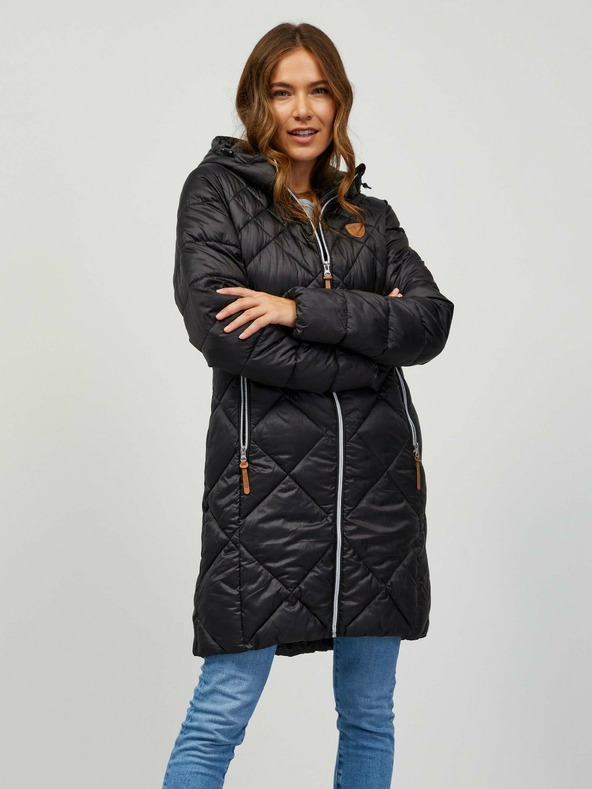 Sam 73 Crni ženski prošiveni kaput s kapuljačom Sam 73