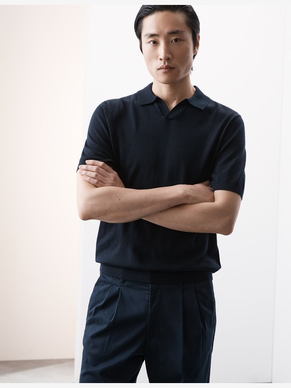 Marks & Spencer Marks & Spencer Pure ekstra fina pletena polo majica od merino vune tamnoplava